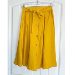 See you Monday Mustard Yellow Linen Button Front Elastic Waist Tie Skirt